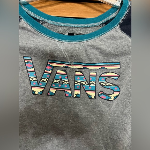 Vans Tops - VANS Gray Teal Aztec Print Logo Sweatshirt Size M